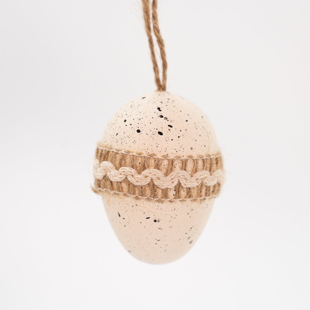 Kit 12 Ovos de Páscoa Bege Branco Enfeitado Pendente Decorativo