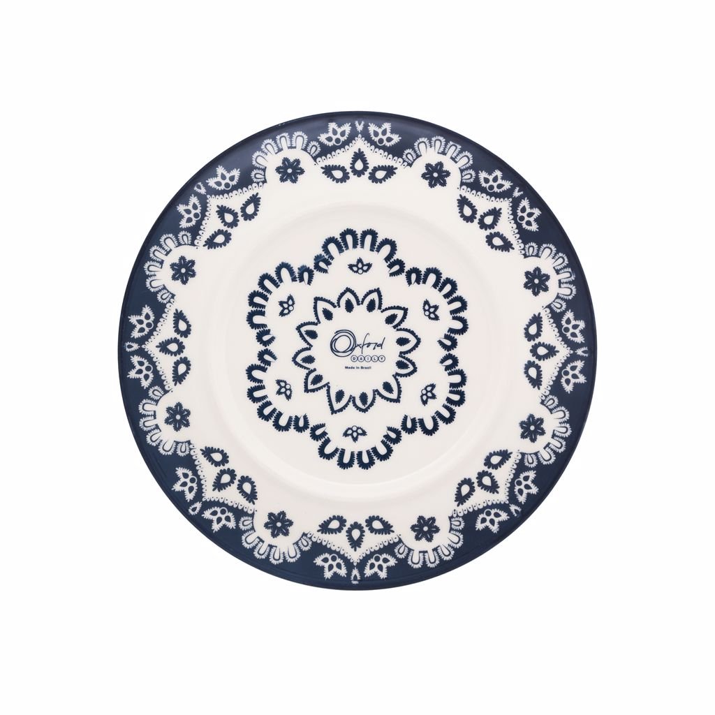 Kit 12 Pratos Sobremesa Lanche Floreal Energy Floral Oxford® Cerâmica Dupla Estampa 20cm