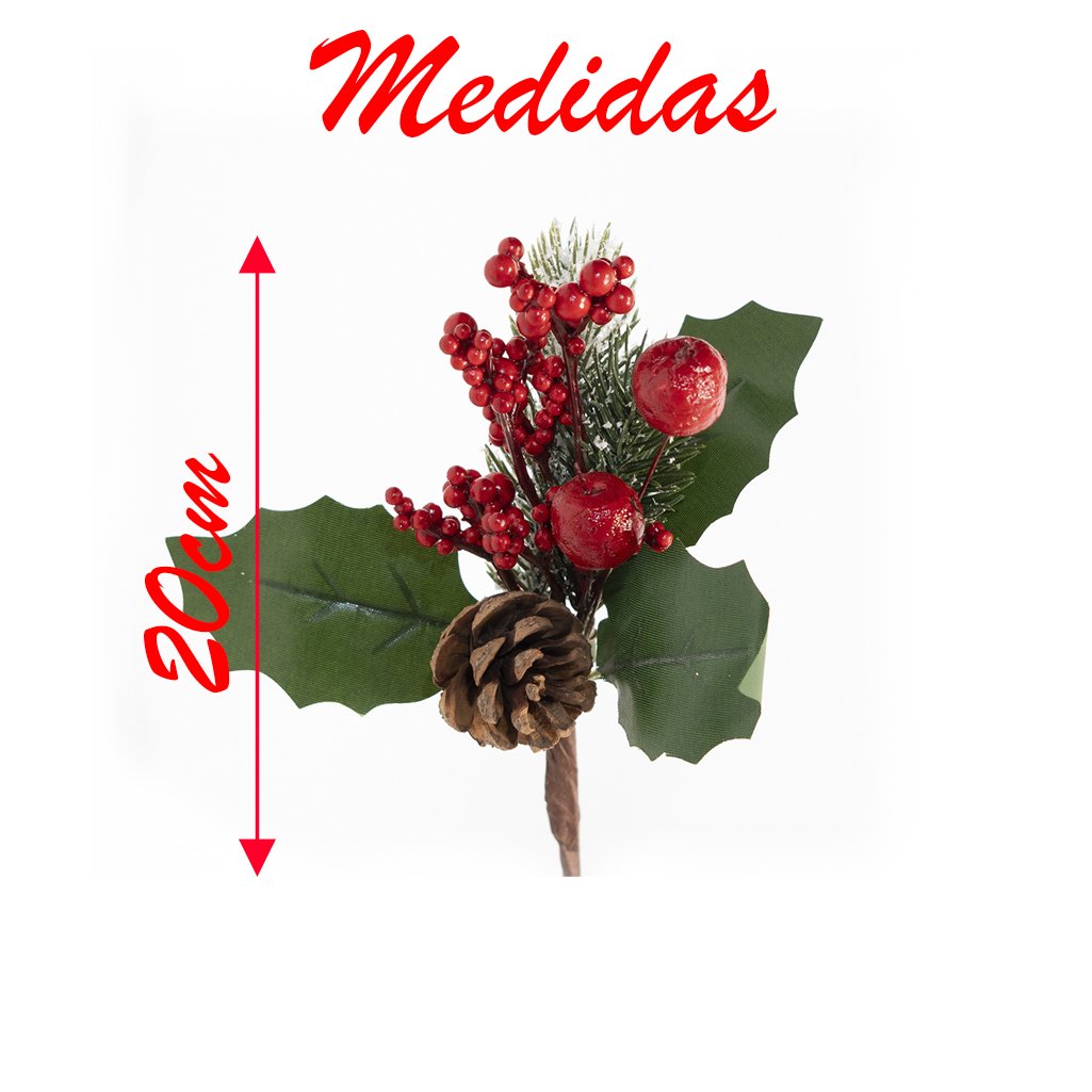 Kit 12 Ramo Artificial Frutas Vermelhas Decoração Natal 20cm