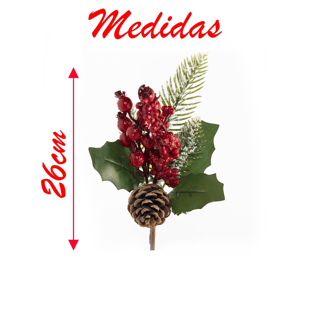 Kit 12 Ramo Artificial Frutas Vermelhas Decoração Natal 26cm