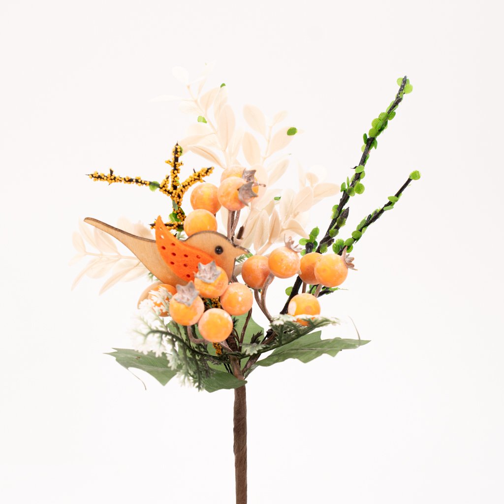 Kit 12 Ramos Artificiais Decoração de Páscoa Frutas e Passarinho 23cm