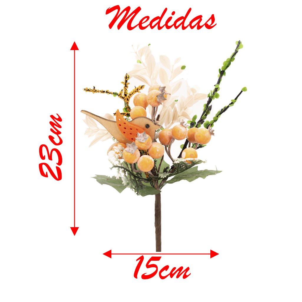 Kit 12 Ramos Artificiais Decoração de Páscoa Frutas e Passarinho 23cm