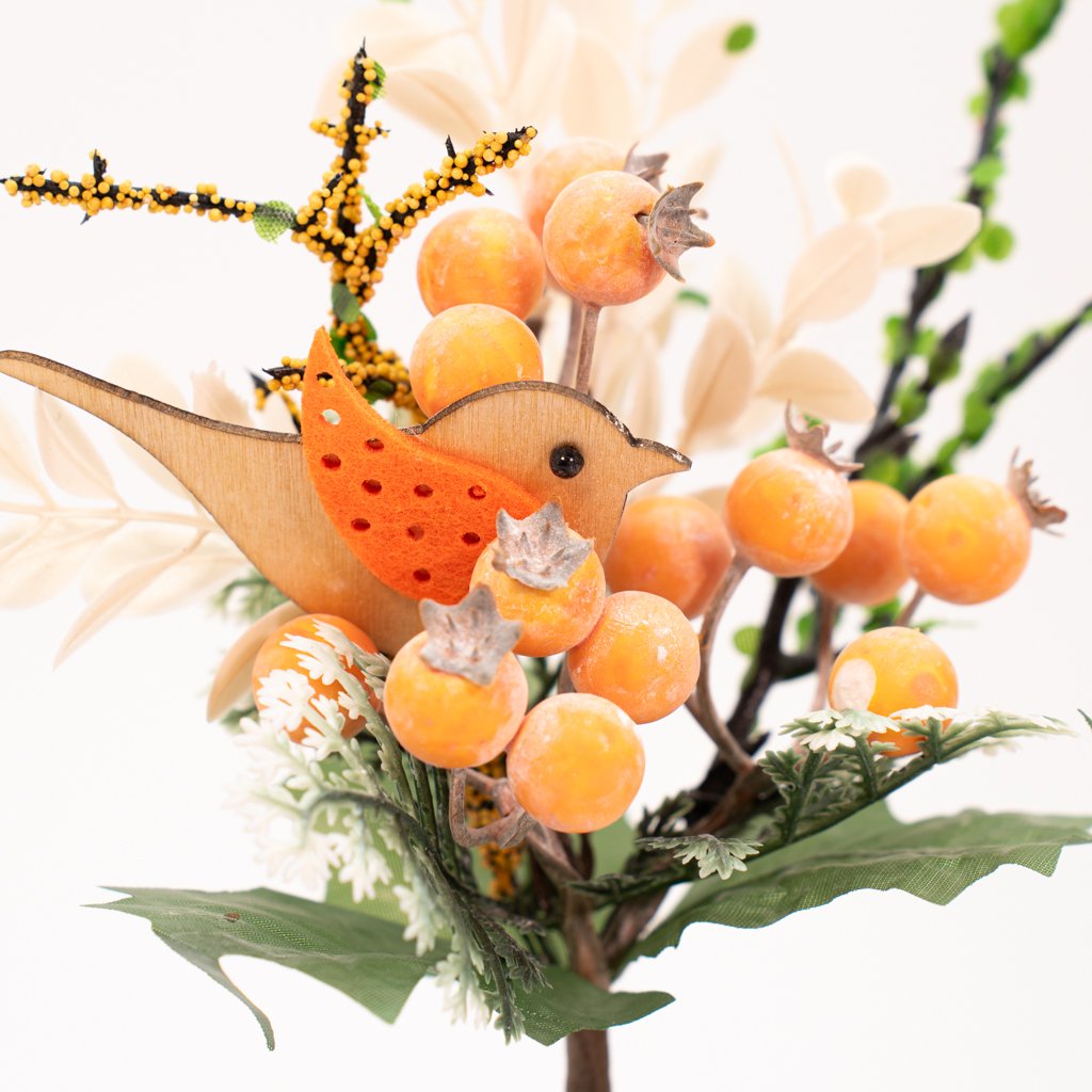 Kit 12 Ramos Artificiais Decoração de Páscoa Frutas e Passarinho 23cm