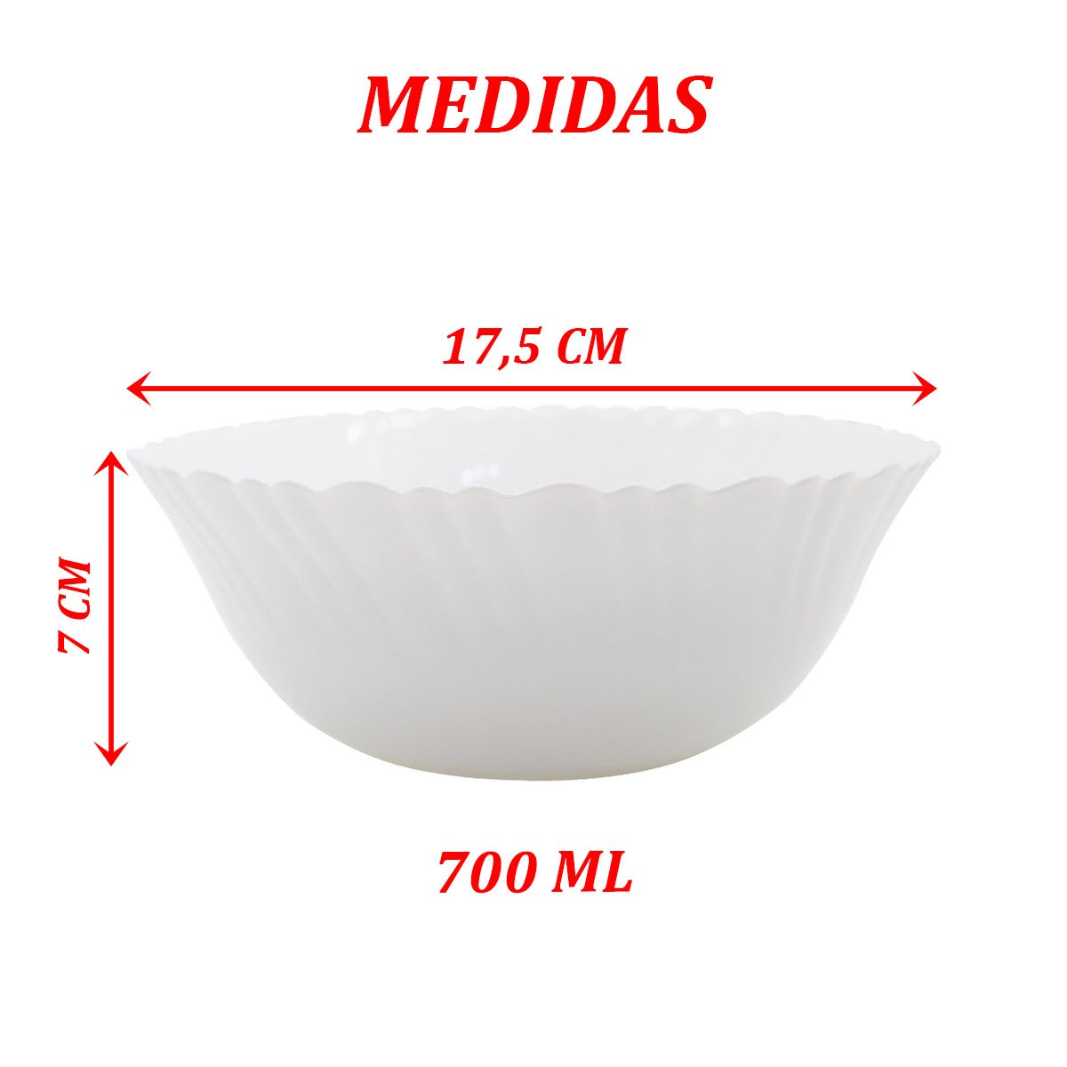 Kit 12 Saladeira Tigela Branca 700ml De Vidro Opalino 17,5cm