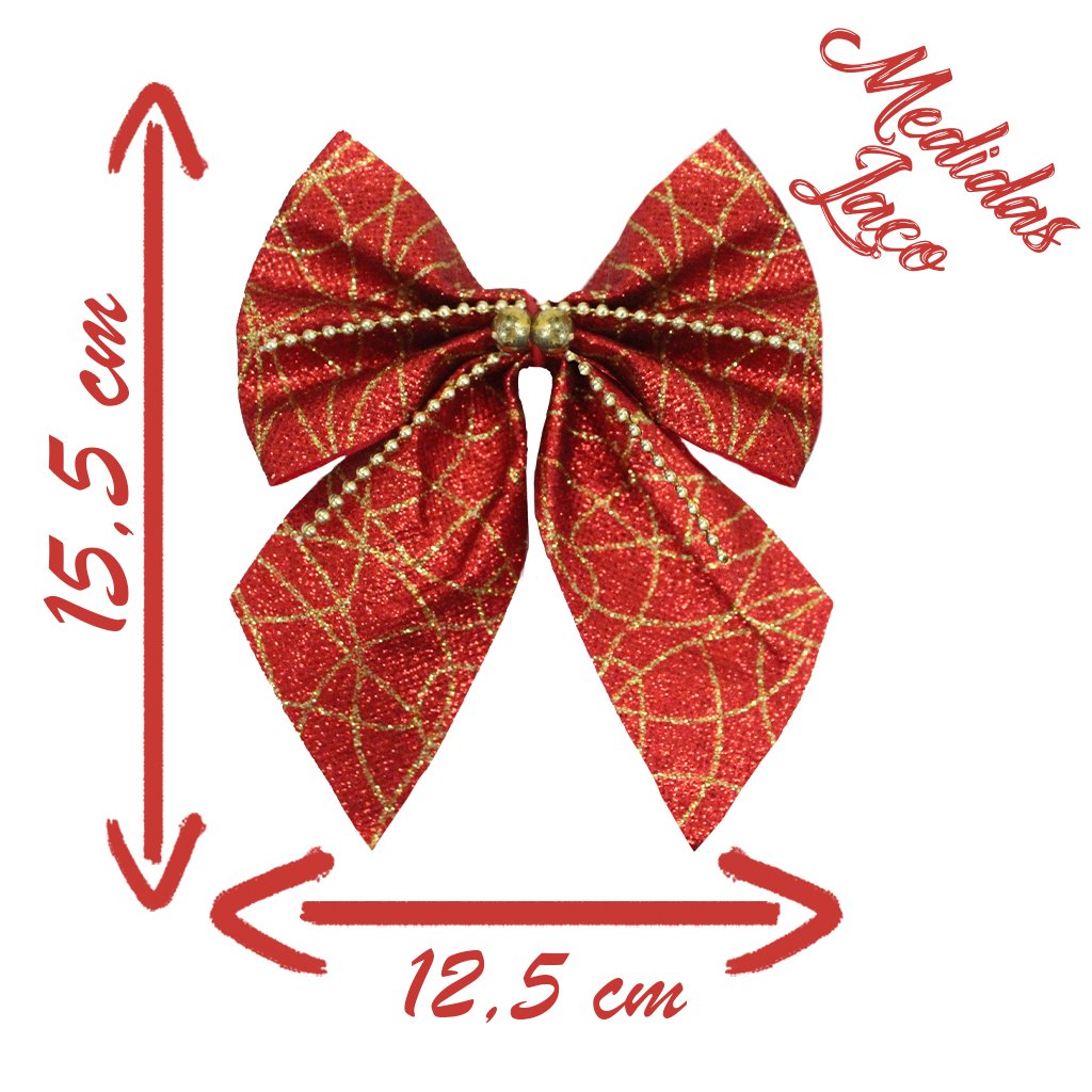 Kit 14 Peças Enfeite Árvore Natal Laço Lacinho Vermelho Brilhante 15,5cm