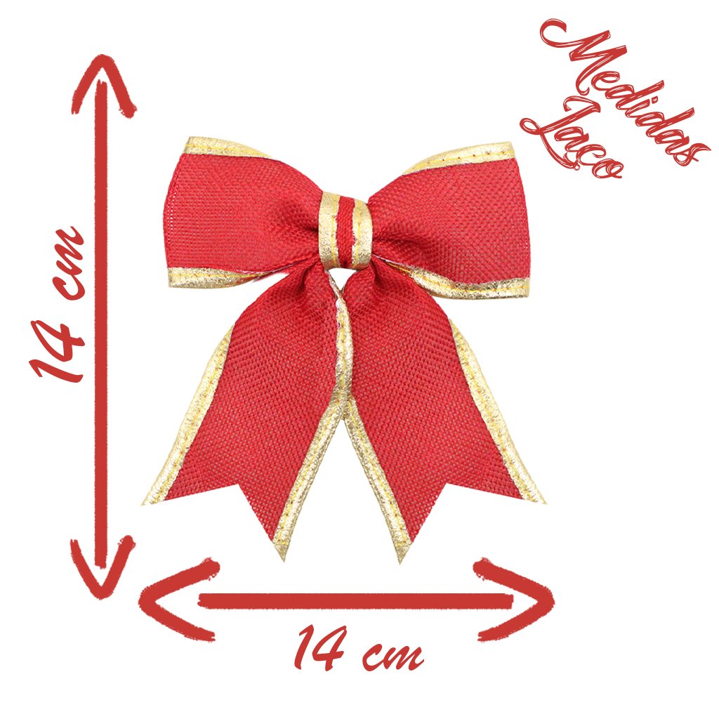 Kit 14 Peças Enfeite Árvore Natal Laço Lacinho Vermelho Dourado Brilhante 14cm