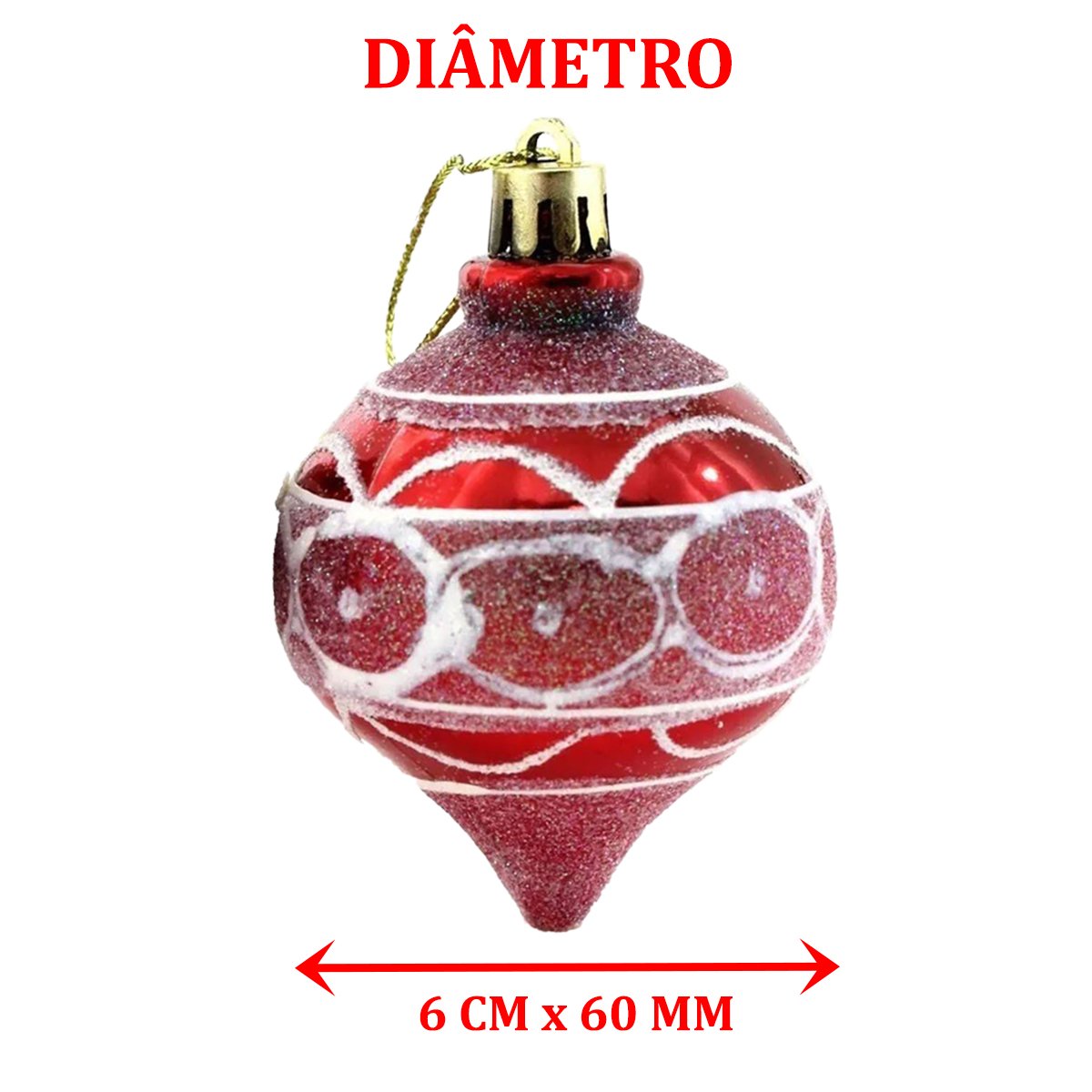 Kit 18 Bolas Pião Enfeite Árvore Natal Pendente Glitter 60mm