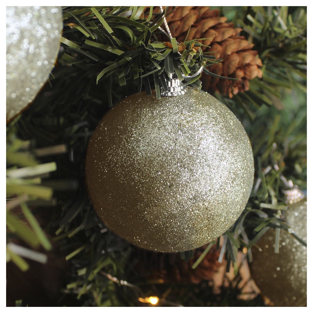 Kit 2 Bolas Enfeite Natalino Árvore Natal Glitter Dourado 70mm