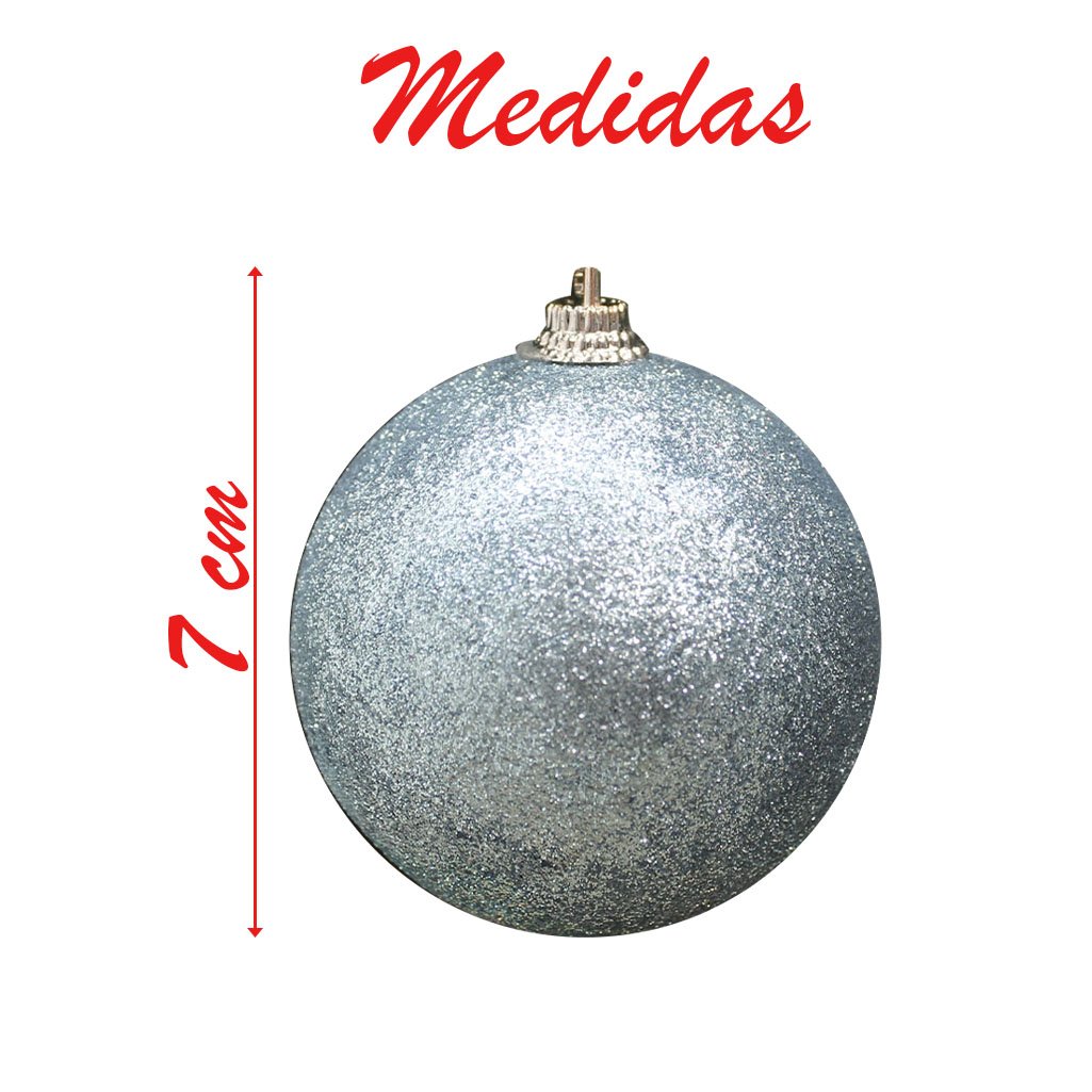 Kit 2 Bolas Enfeite Natalino Árvore Natal Glitter Prata 70mm