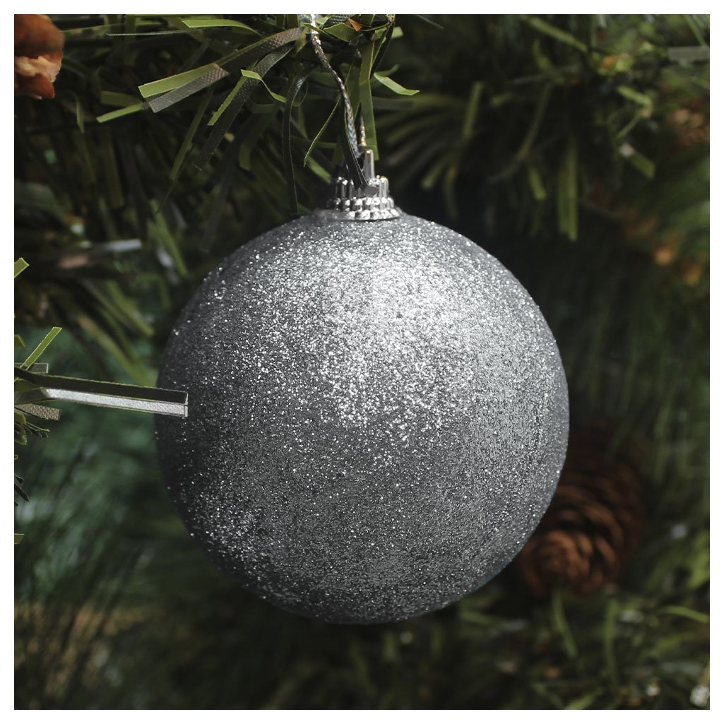 Kit 2 Bolas Enfeite Natalino Árvore Natal Glitter Prata 70mm