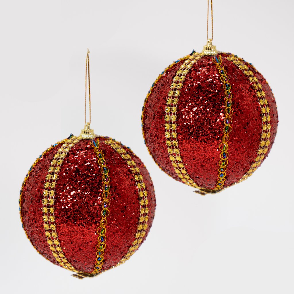 Kit 2 Bolas Enfeite Natalino Árvore Natal Vermelho Glitter