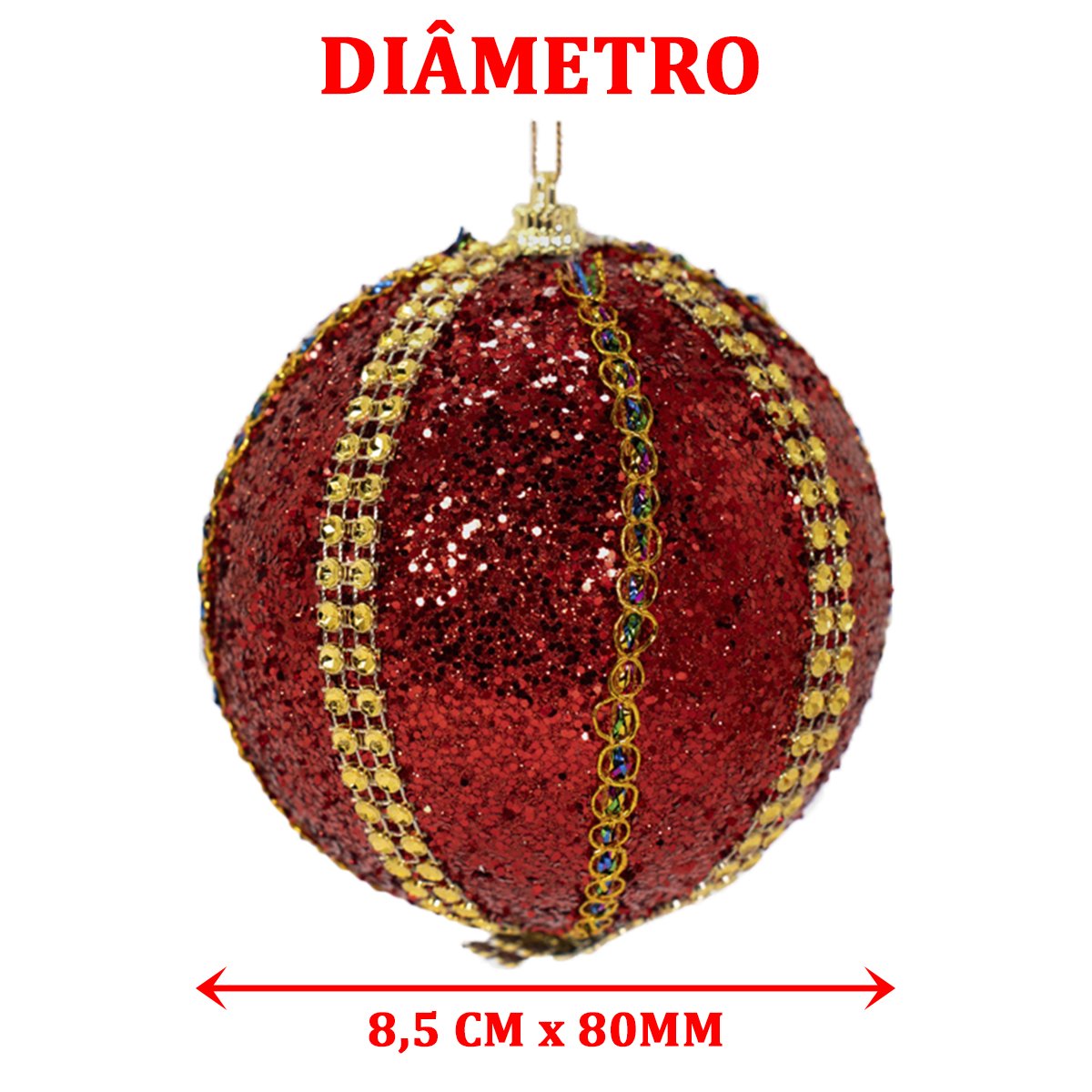 Kit 2 Bolas Enfeite Natalino Árvore Natal Vermelho Glitter