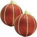 Kit 2 Bolas Glitter Vermelho Árvore De Natal Artesanal 8cm