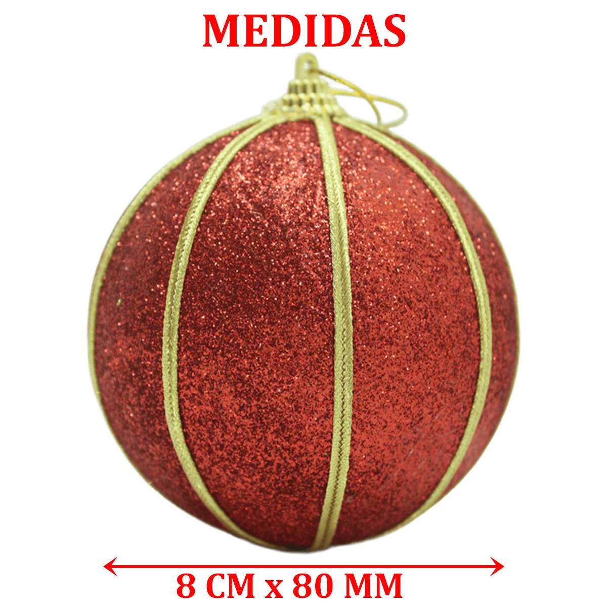 Kit 2 Bolas Glitter Vermelho Árvore De Natal Artesanal 8cm