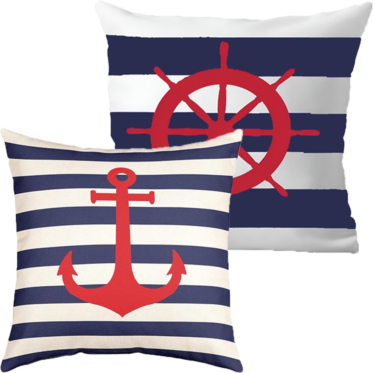 Kit 2 Capas De Almofadas Timão e Âncora Vermelho Marítima