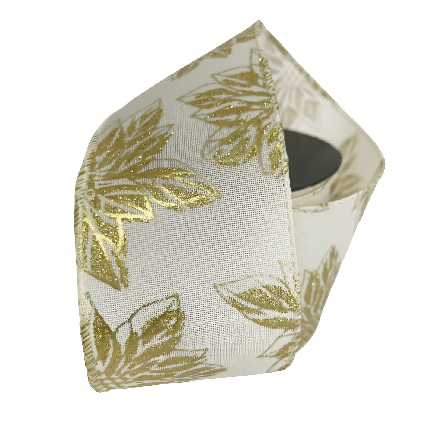 Kit 2 Fita Aramada Natal Flores Dourada Metálico 6,3cm x 914cm