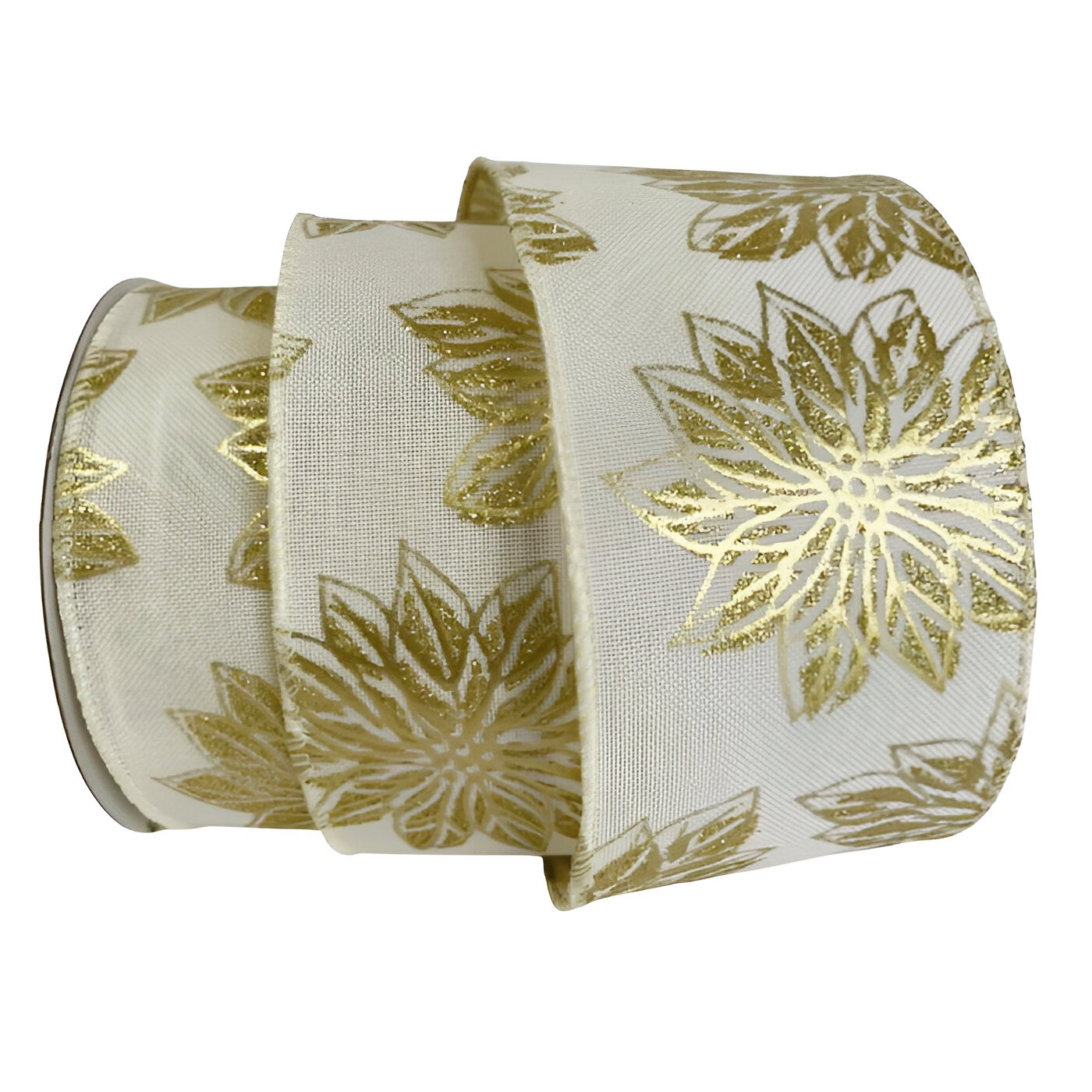 Kit 2 Fita Aramada Natal Flores Dourada Metálico 6,3cm x 914cm