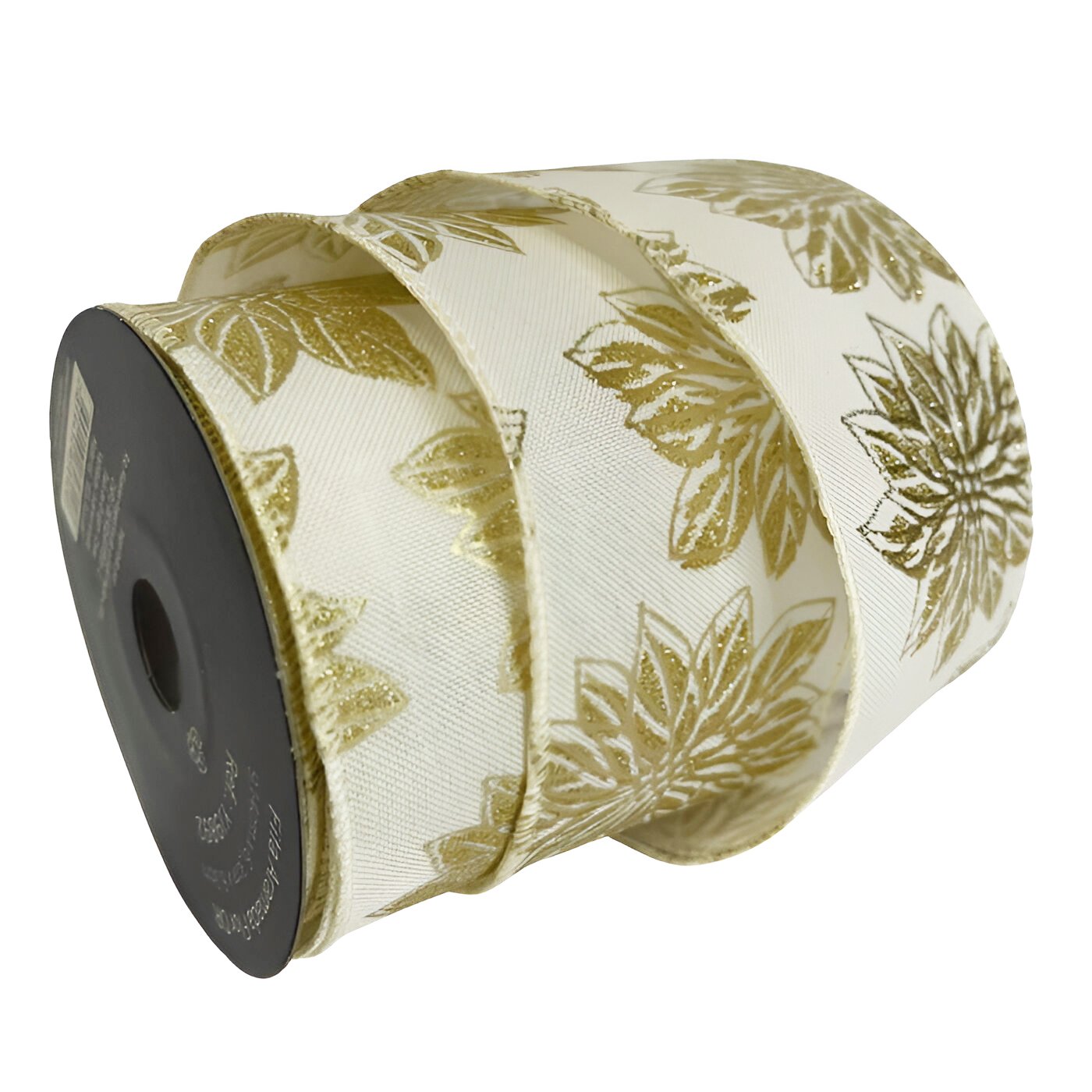 Kit 2 Fita Aramada Natal Flores Dourada Metálico 6,3cm x 914cm