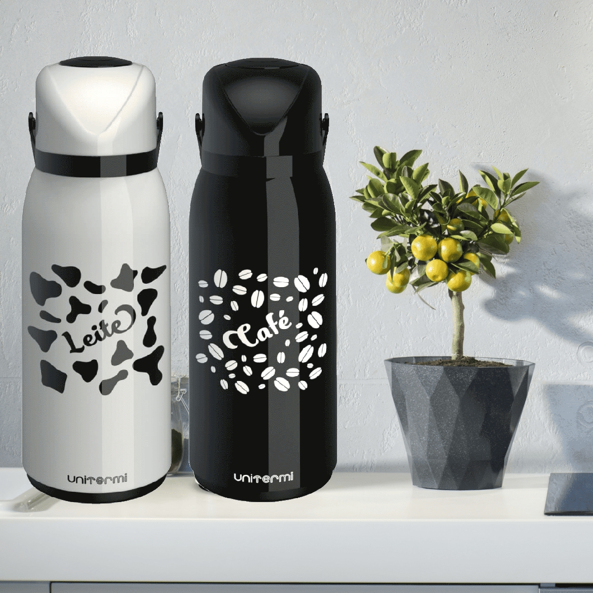 Kit 2 Garrafa Térmica Verona Decorada 1,8L Café Com Leite