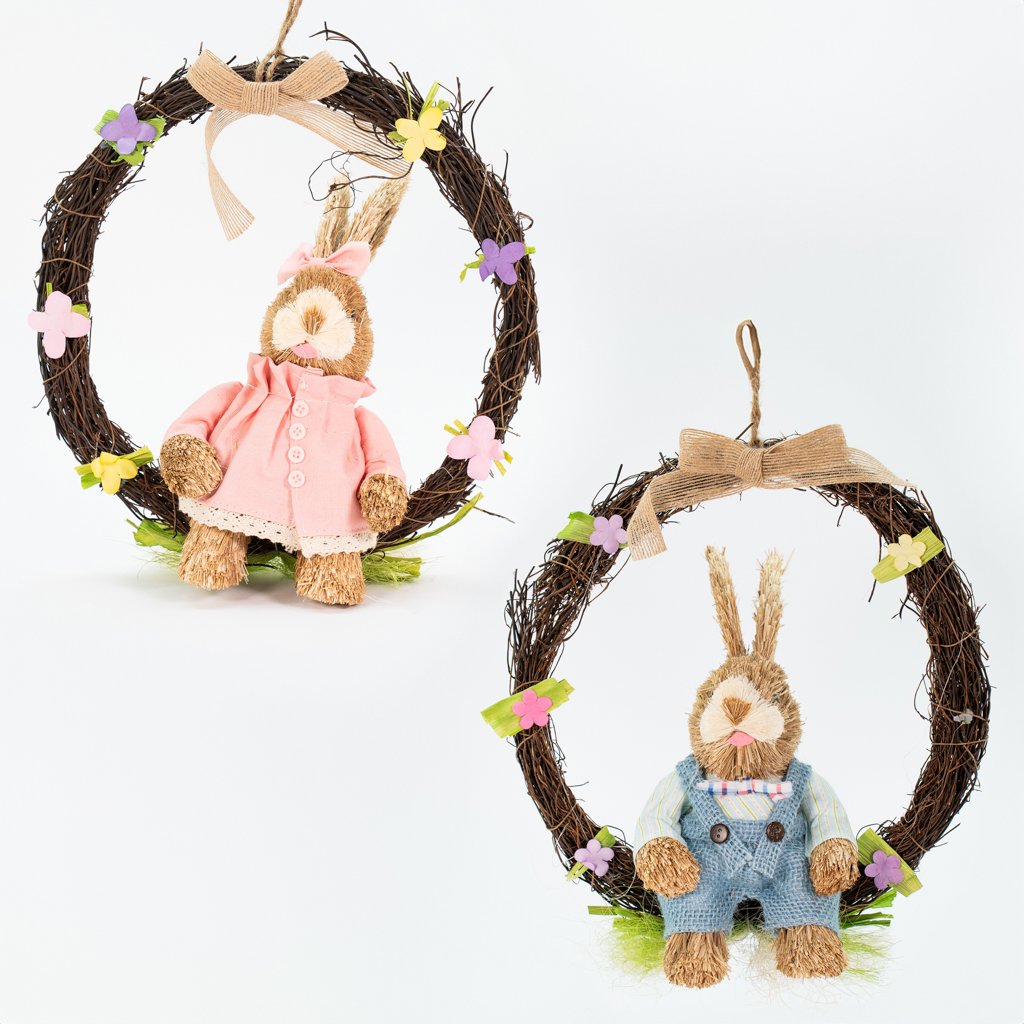 Kit 2 Guirlandas Coelhos de Páscoa Florida Casal Decoração 28cm