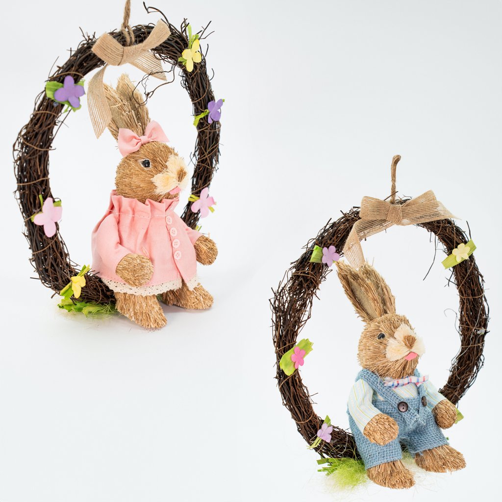 Kit 2 Guirlandas Coelhos de Páscoa Florida Casal Decoração 28cm