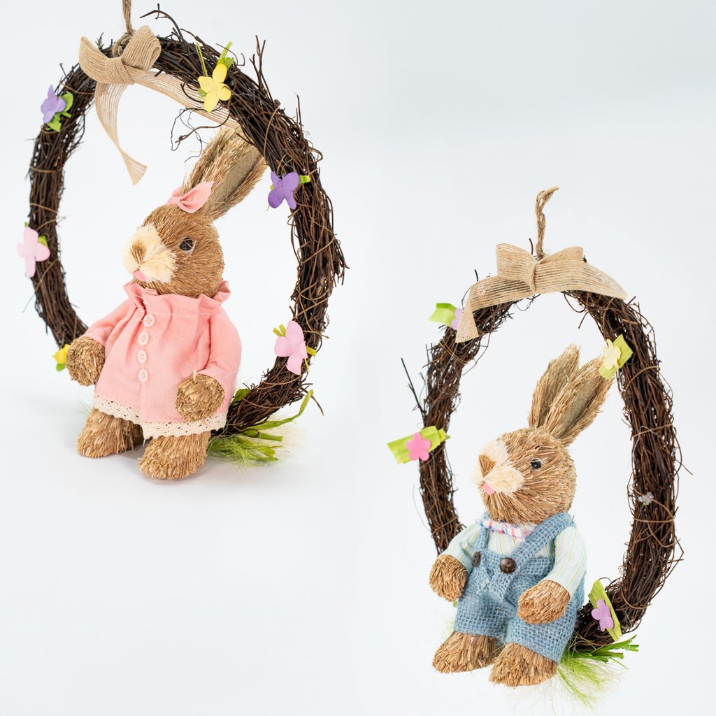 Kit 2 Guirlandas Coelhos de Páscoa Florida Casal Decoração 28cm