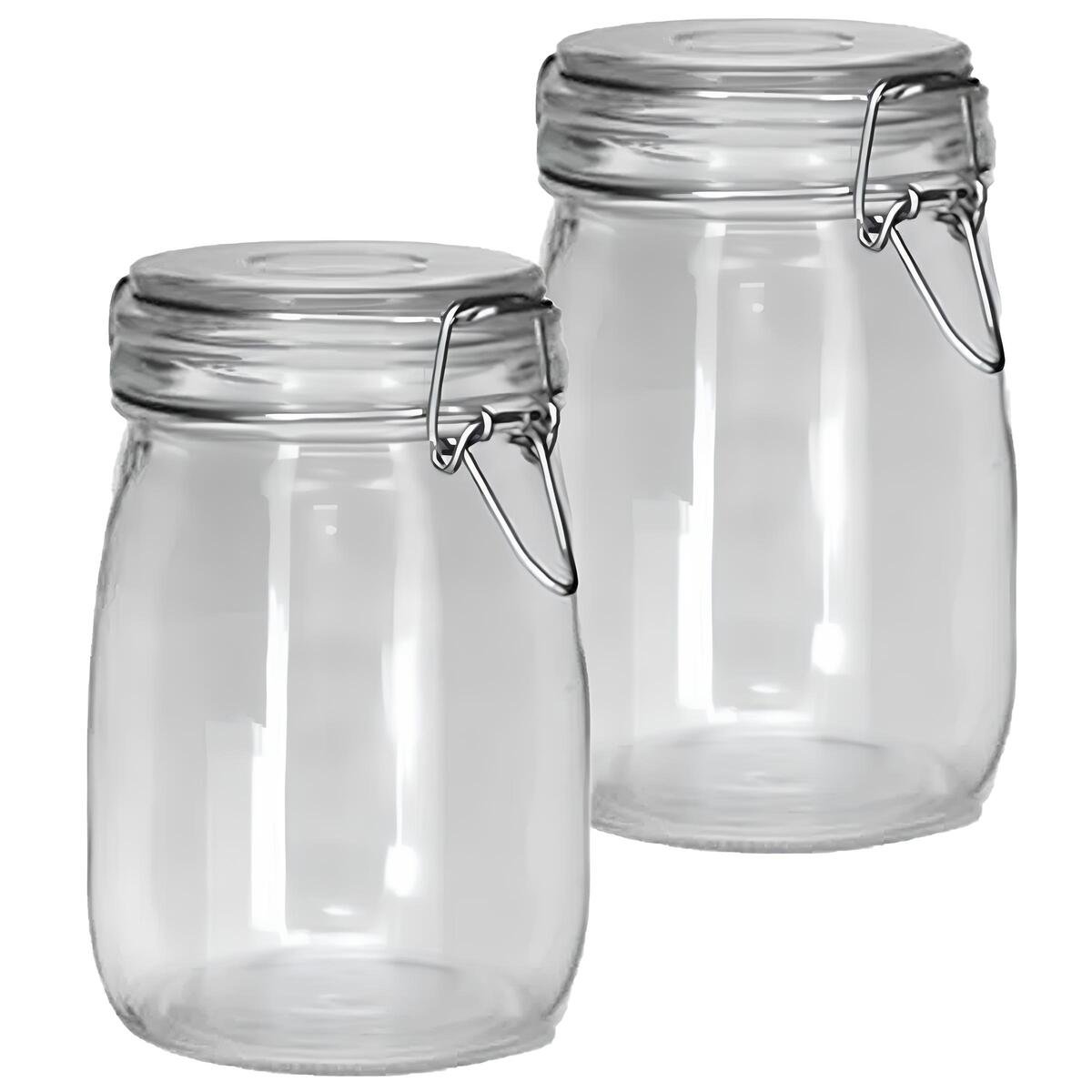 Kit 2 Potes De Vidro Hermético Tampa Vedação Conserva 1L