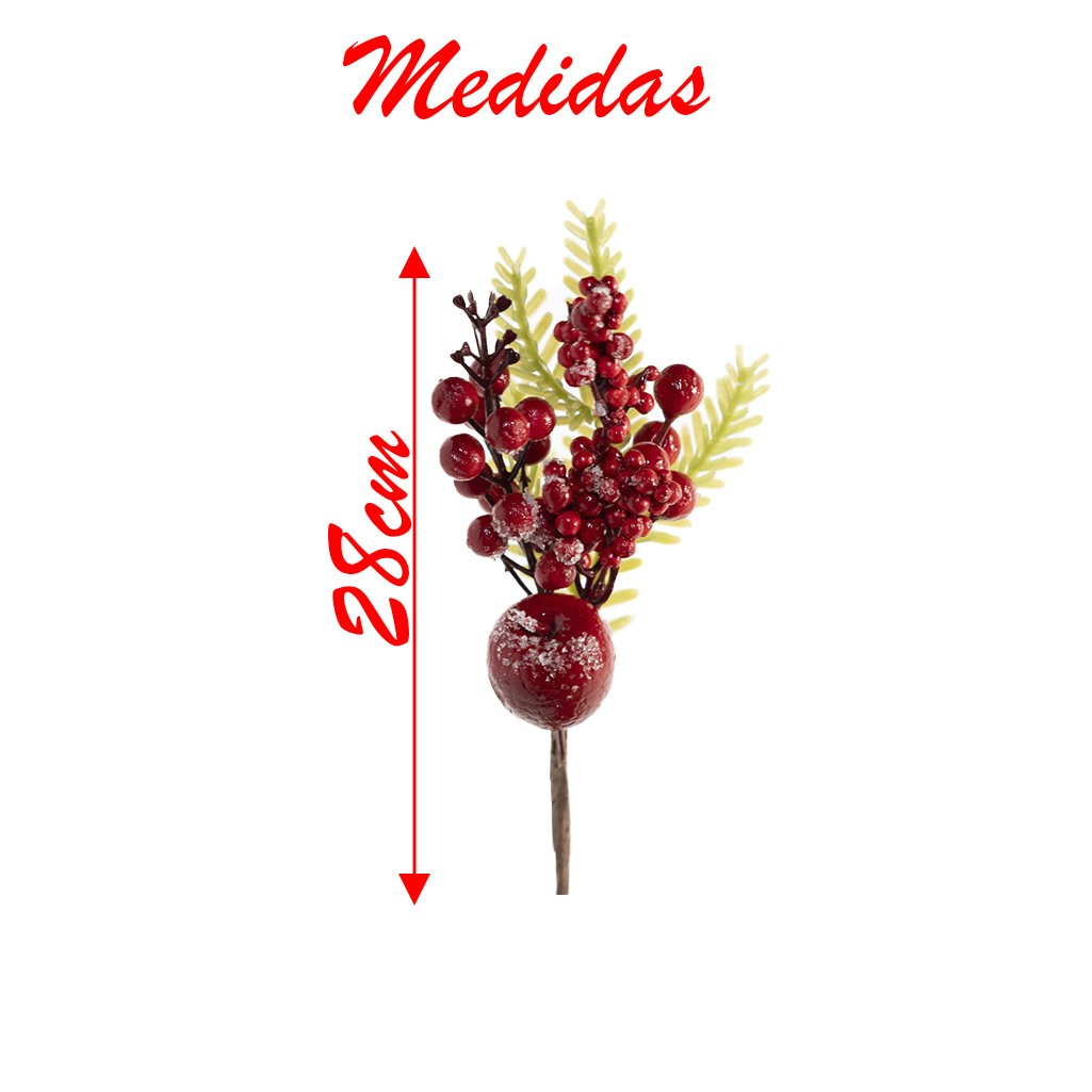 Kit 2 Ramo Frutas Vermelhas Artificial Decoração Natal 28cm
