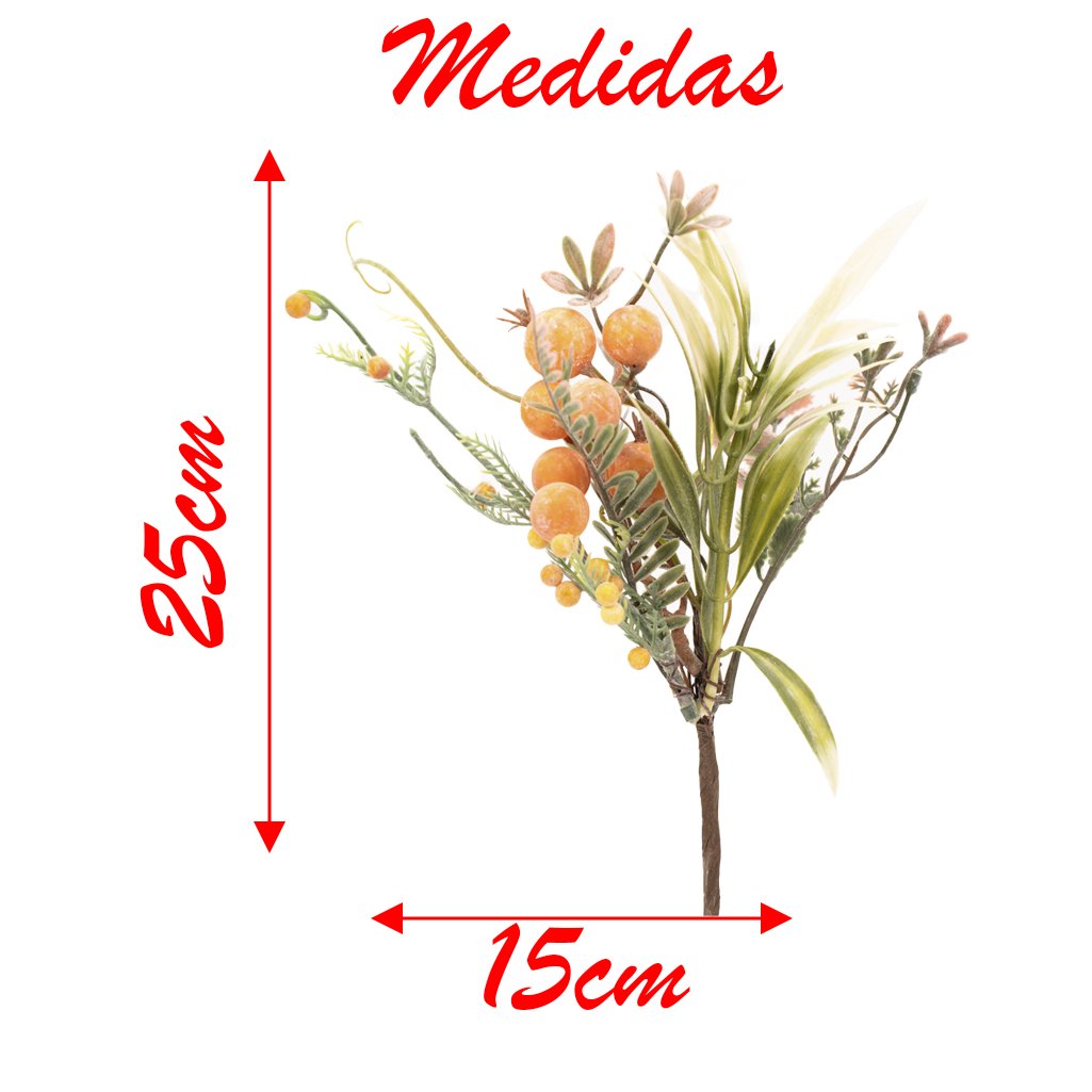 Kit 2 Ramos Artificiais Decoração de Páscoa Folhas e Frutas 25cm