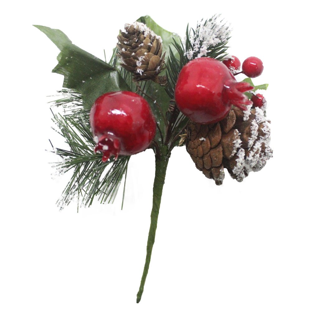 Kit 2 Ramos Romã Decoração De Natal Artificial Com Detalhes Branco 16cm