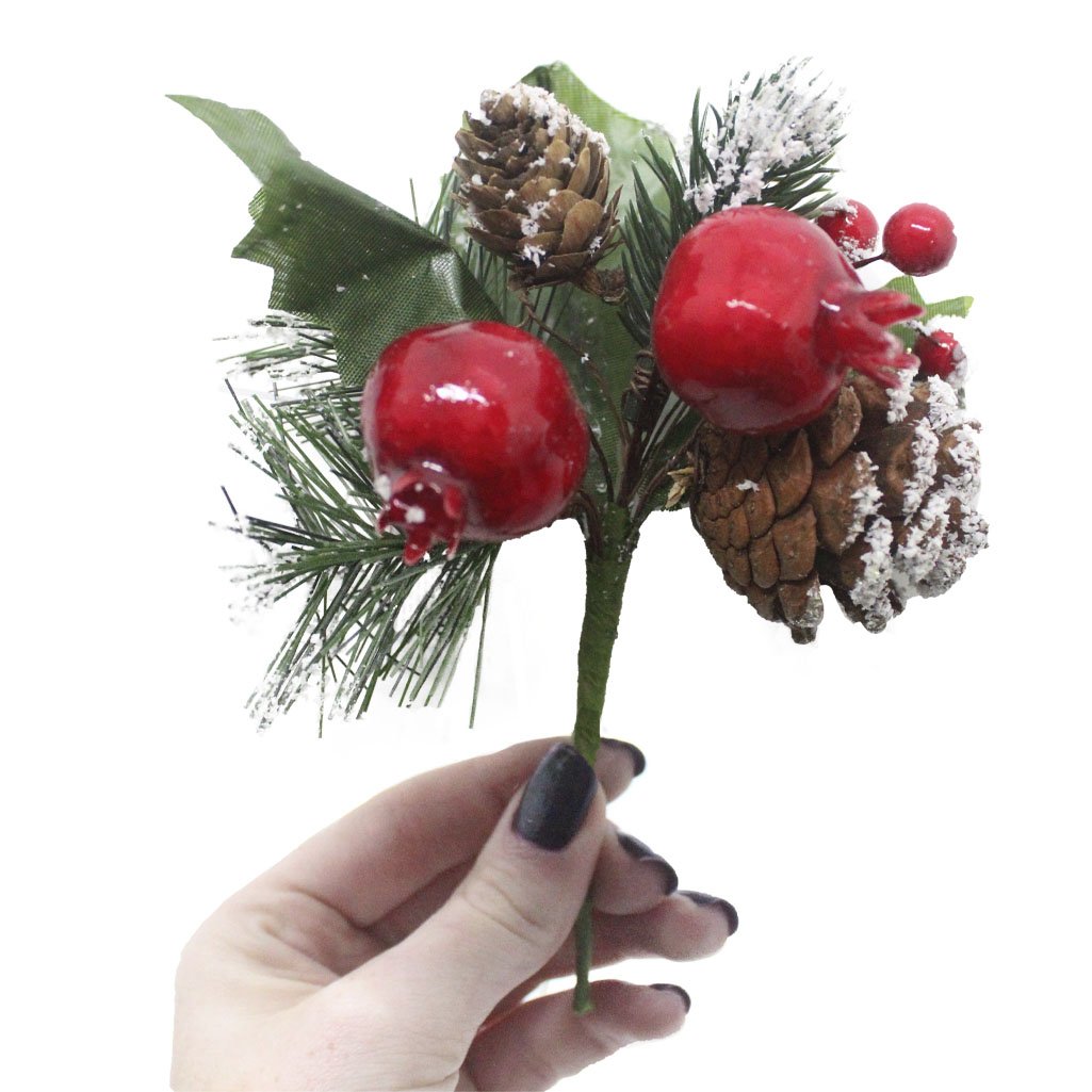 Kit 2 Ramos Romã Decoração De Natal Artificial Com Detalhes Branco 16cm