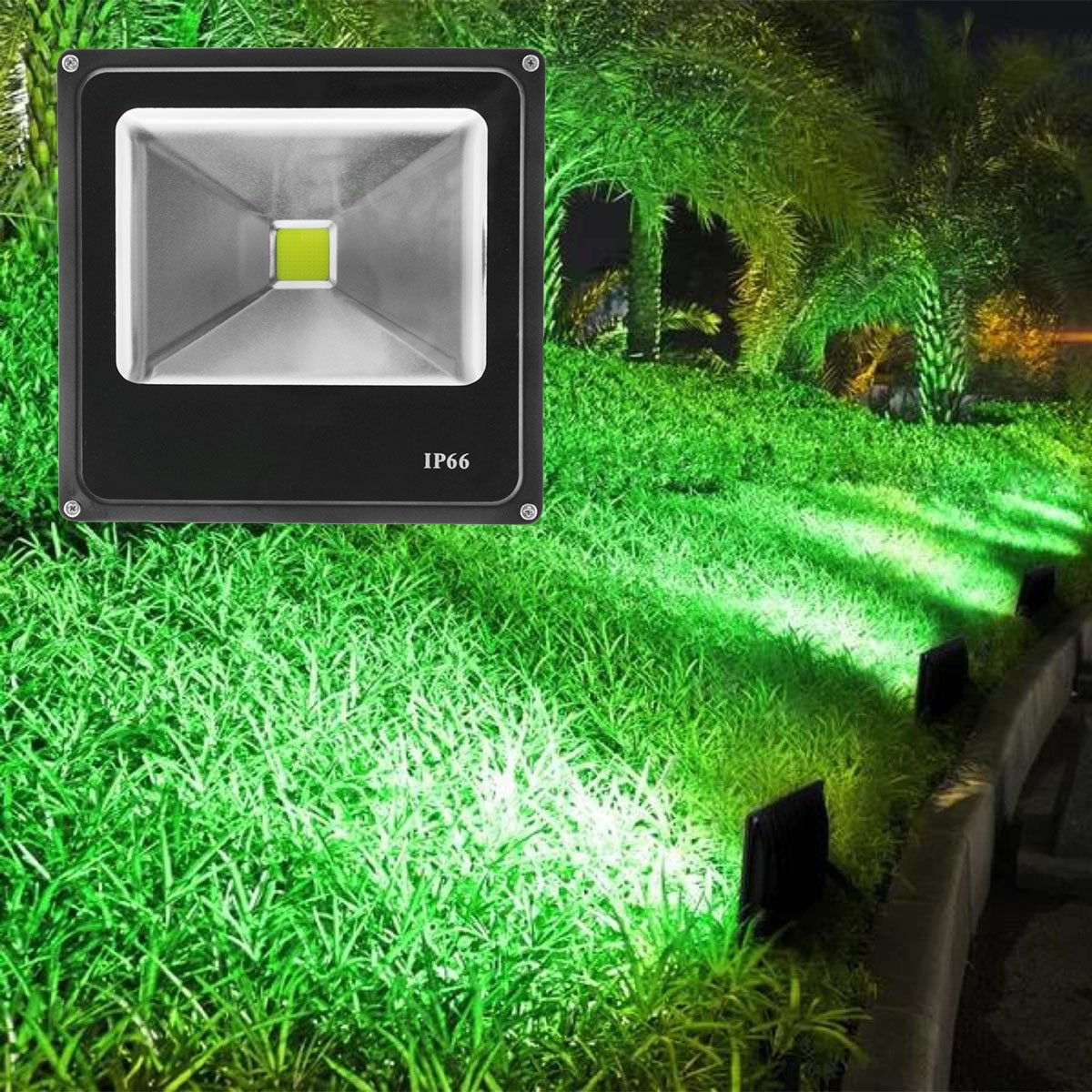 Kit 2 Refletores Led Holofote Externo Jardim Muro 20w Verde