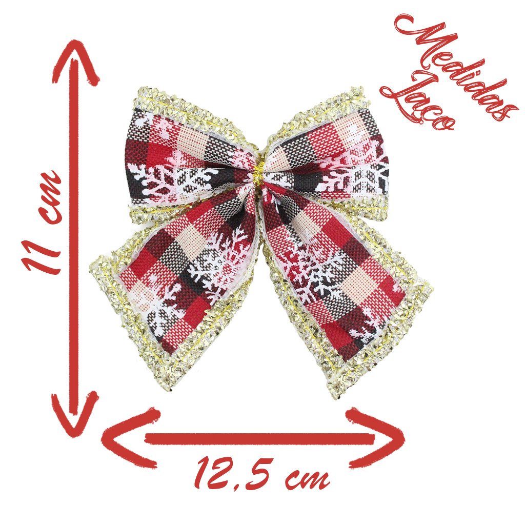 Kit 21 Peças Enfeite Árvore Natal Laço Lacinho Xadrez 11cm