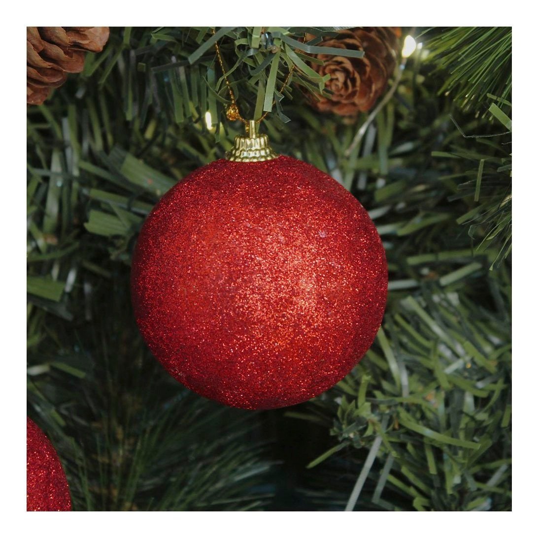 Kit 24 Bolas Enfeite Árvore Natal Vermelha Glitter 4,8cm