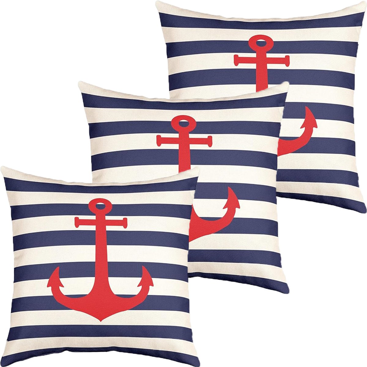 Kit 3 Capas De Almofadas Âncora Vermelho Navegação Marítima