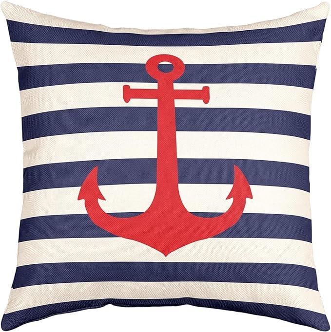 Kit 3 Capas De Almofadas Âncora Vermelho Navegação Marítima