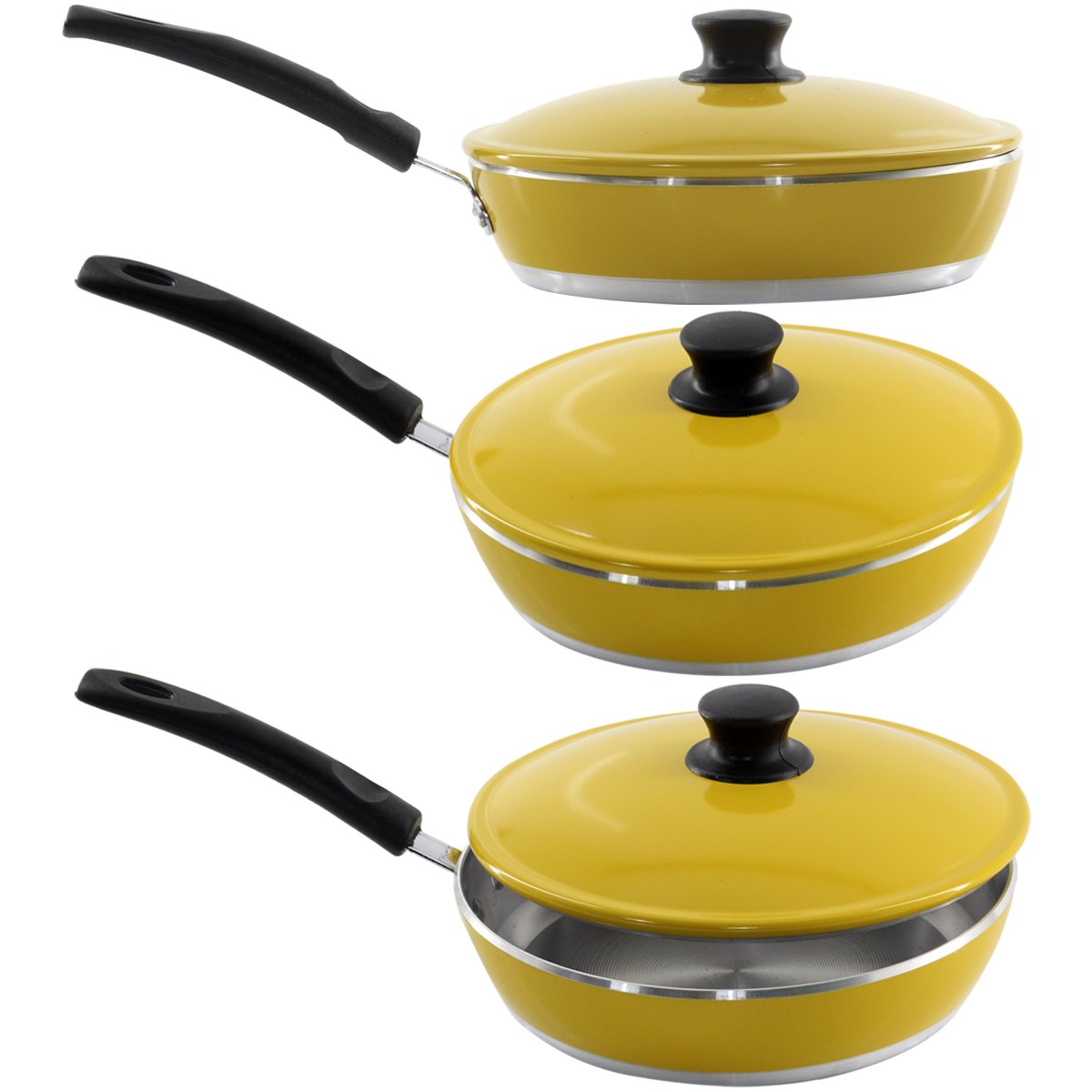 Kit 3 Panelas + Frigideira Gulê Alumínio 4 Peças Amarelo P