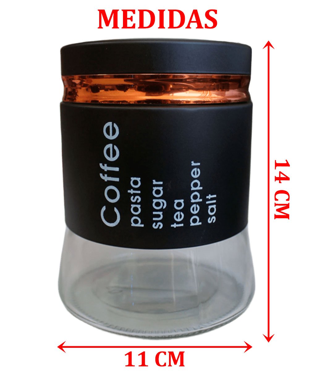 Kit 3 Potes Hermético Coffee Sugar Tea Mantimentos Em Vidro