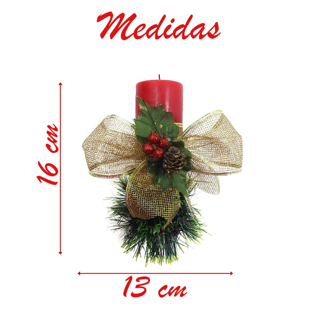 Kit 3 Velas Vermelhas Decorativas Para Natal Com Laço Dourado