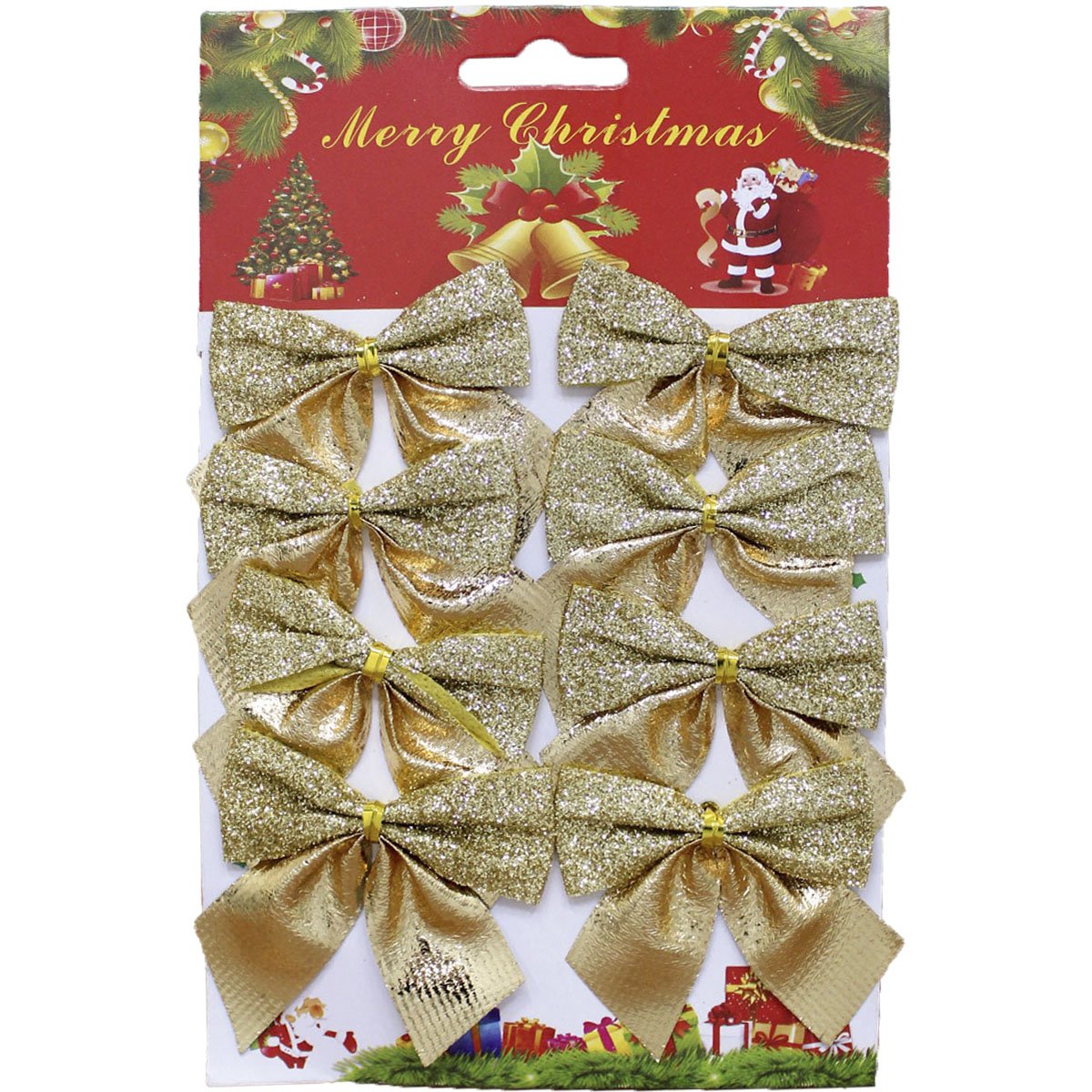 Kit 32 Enfeite Árvore Natal Laço Lacinho Gliter Dourado 6cm