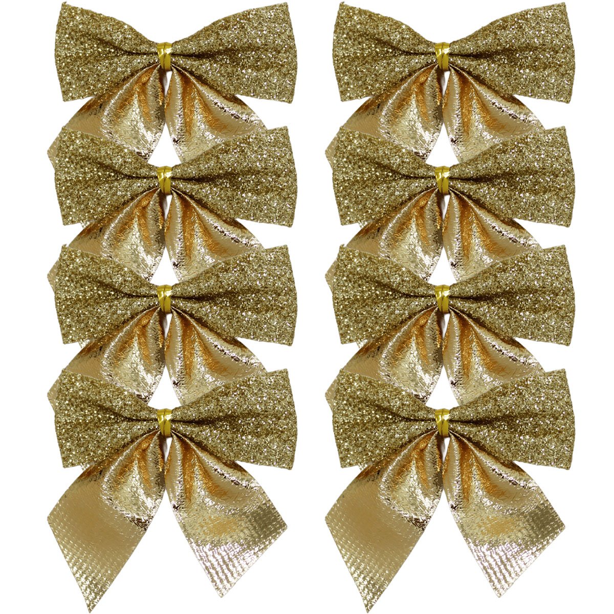 Kit 32 Enfeite Árvore Natal Laço Lacinho Gliter Dourado 6cm