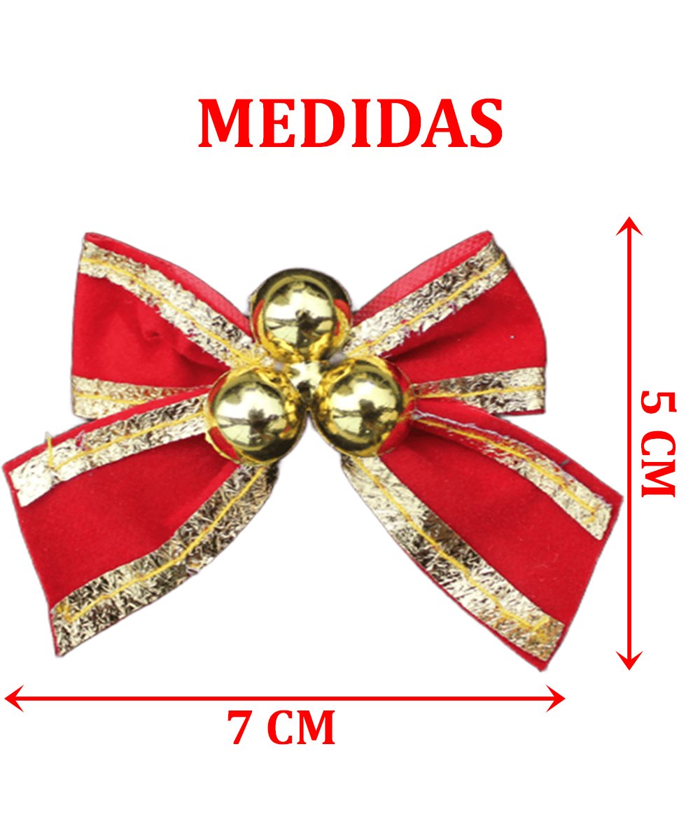 Kit 32 Laços Com Bolinhas Enfeite Natalino Dourado Brilhante