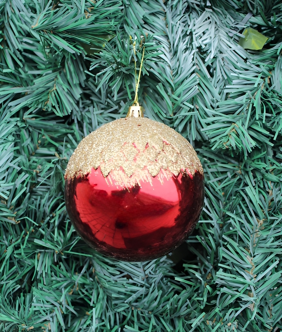 Kit 4 Bolas Enfeite Natalino Árvore Natal Vermelho Dourado