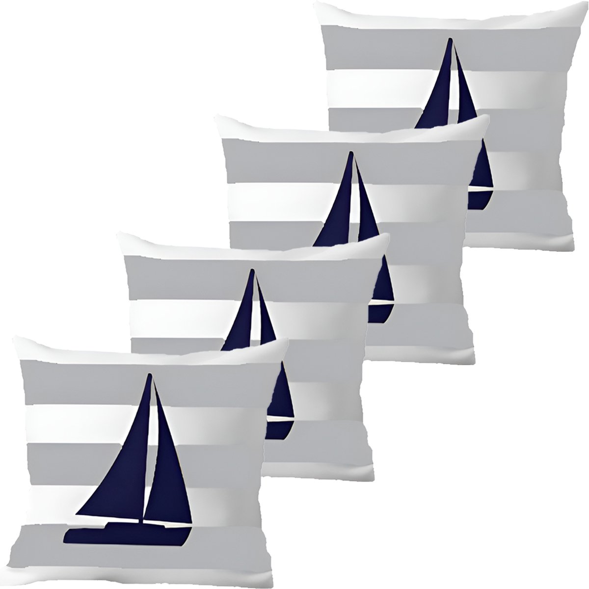 Kit 4 Capas De Almofadas Barco À Vela Navegação Marítima