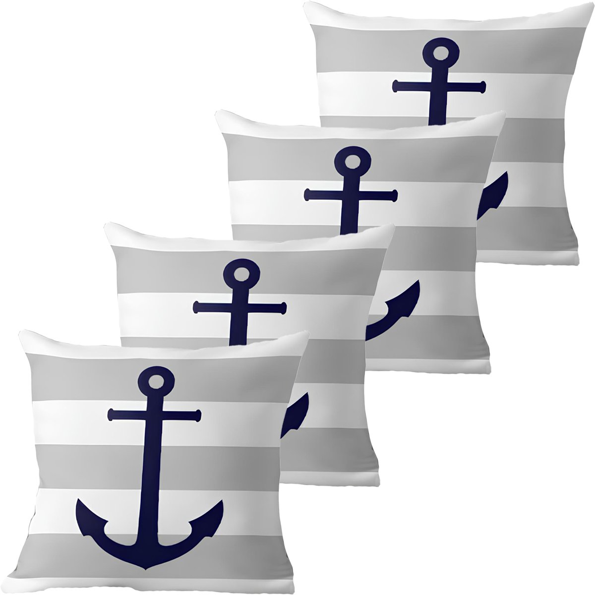 Kit 4 Capas De Almofadas Âncora Azul Navegação Marítima