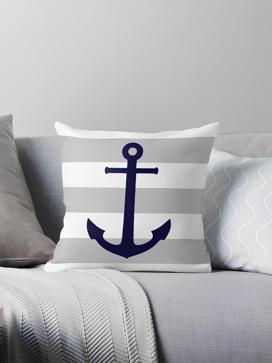 Kit 4 Capas De Almofadas Âncora Azul Navegação Marítima
