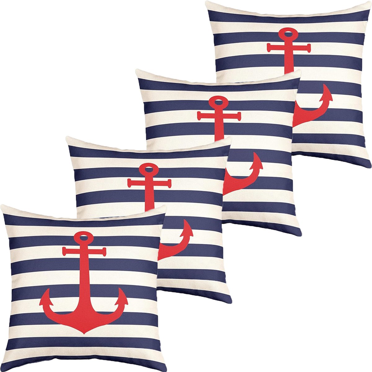 Kit 4 Capas De Almofadas Âncora Vermelho Navegação Marítima