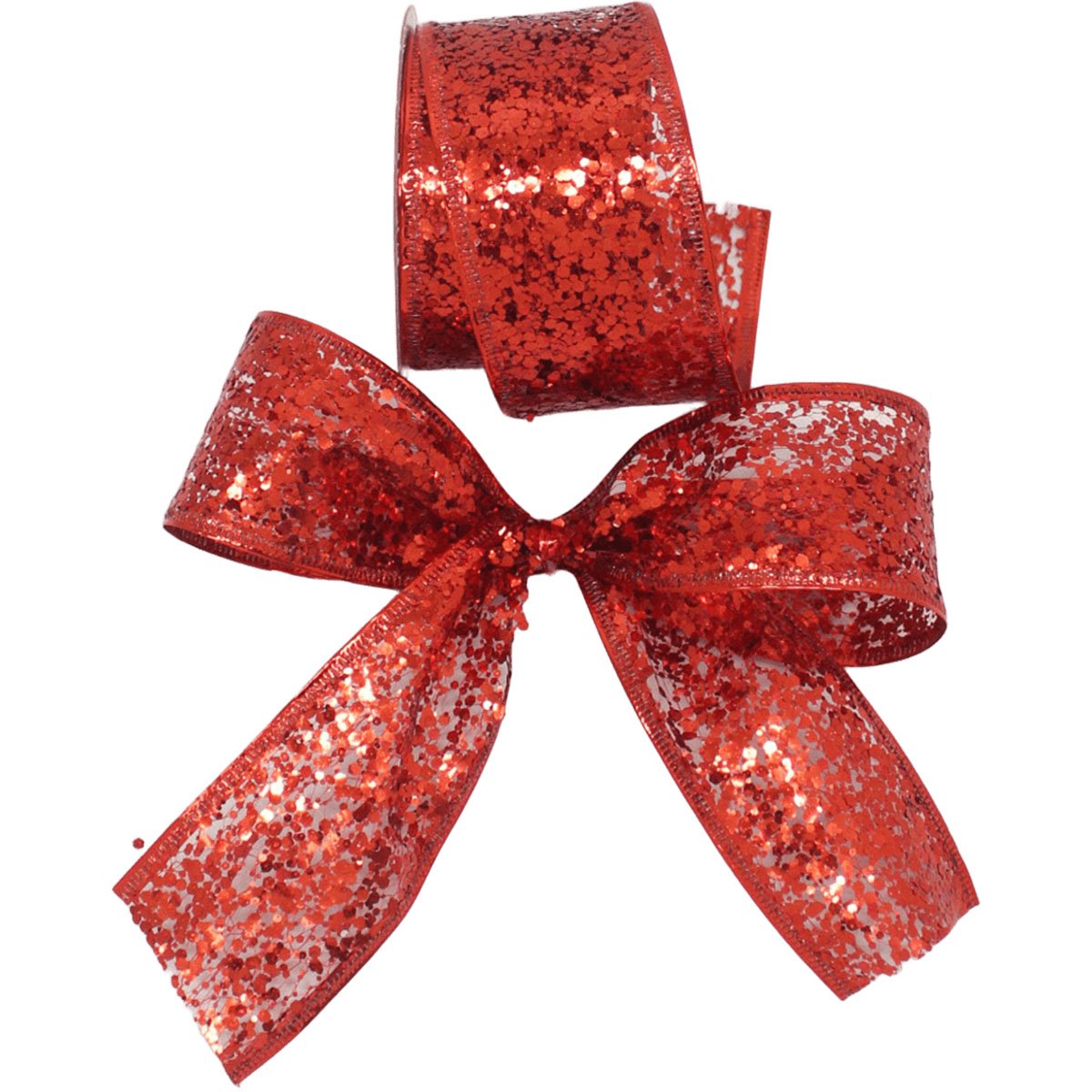 Kit 4 Fitas Aramada Gliter Vermelho Enfeite Natalino 5cm 3M
