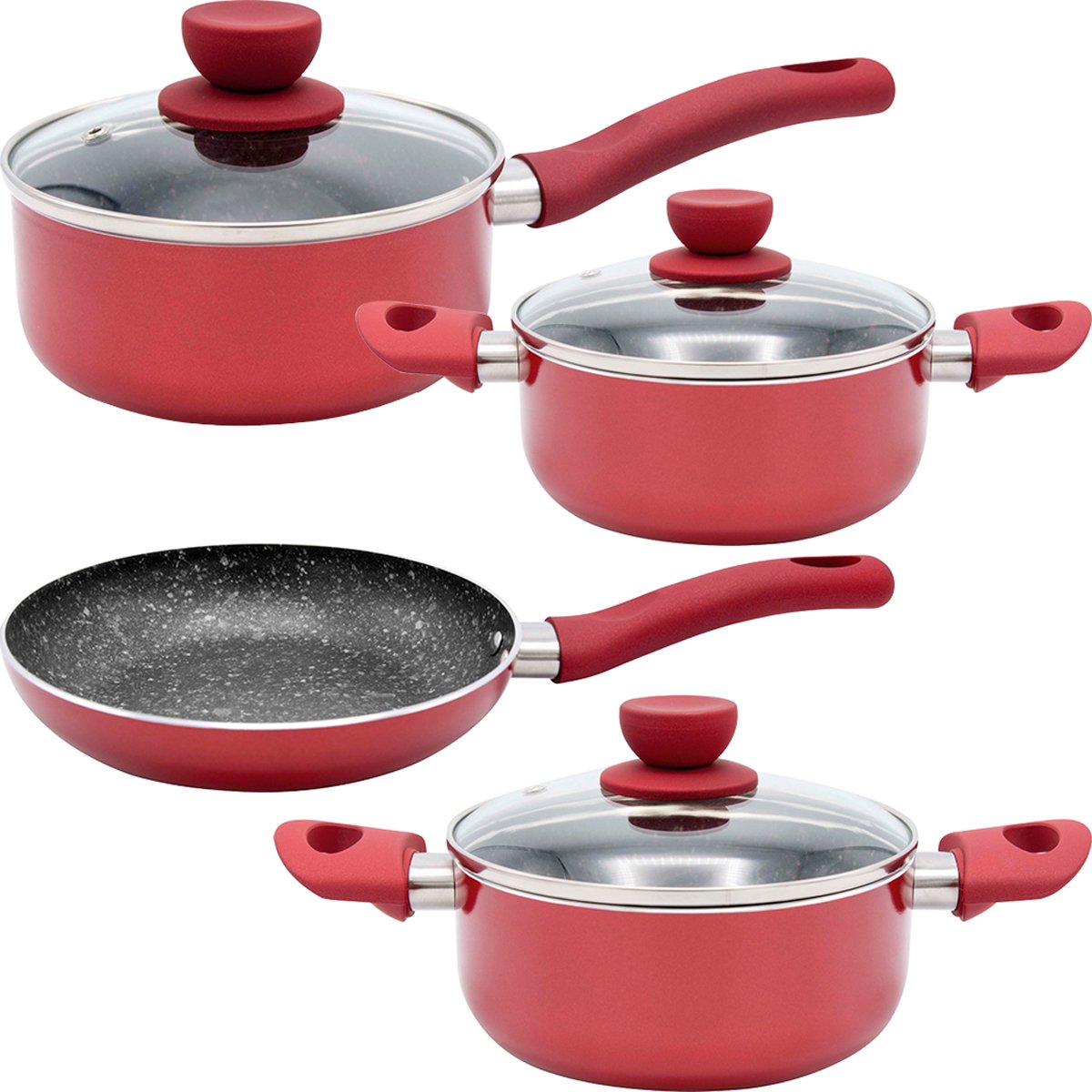 Kit 4 Panelas Alumínio Granito Antiaderente Vermelho
