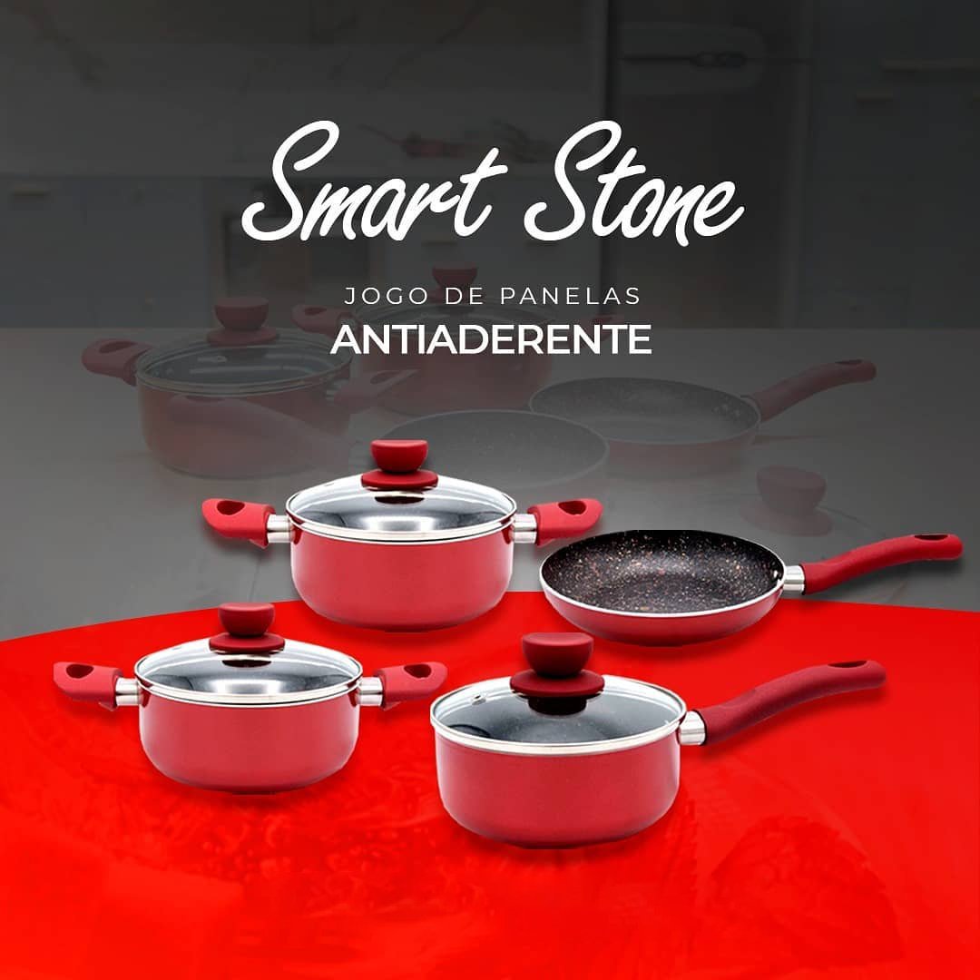 Kit 4 Panelas Alumínio Granito Antiaderente Vermelho